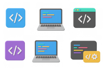 Flat style coding and programming icons for web development