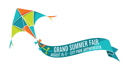 Get ready for the Grand Summer Fair with colorful kite and vibrant design perfect for posters banners or social media announcements, Generative AI.