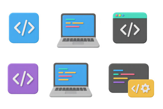 Flat style coding and programming icons for web development