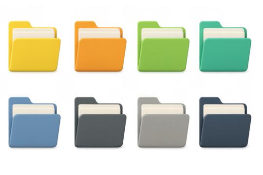 Colorful folder icons set for organization and data management
