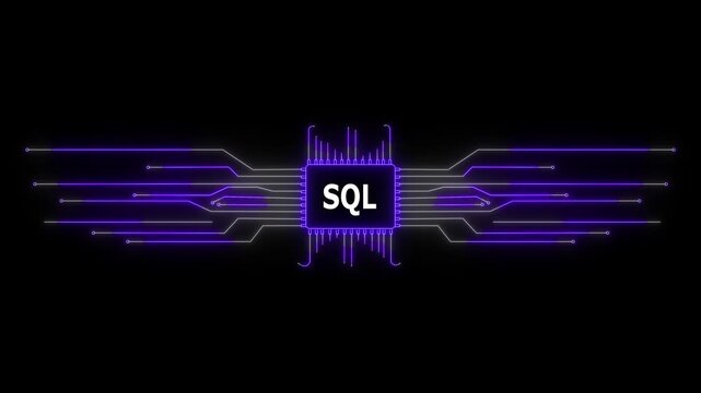 Neon Circuit board SQL text animation. Neon Tech Colorful for Digital Interfaces. 4k video