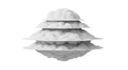 Layered fluffy white clouds stack for conceptual design isolated PNG with Transparent Background