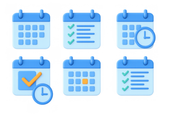 3d calendar icons: planning and schedule management symbols
