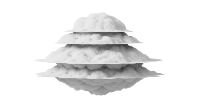 Layered fluffy white clouds stack for conceptual design isolated PNG with Transparent Background