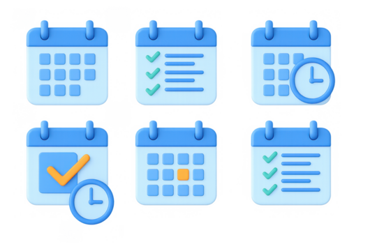 3d calendar icons: planning and schedule management symbols