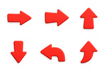 Set of red 3d arrows in different directions