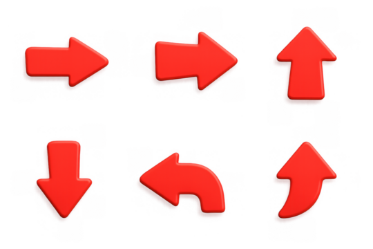 Set of red 3d arrows in different directions