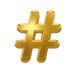 Obraz premium Shiny golden hashtag symbol isolated on transparent background