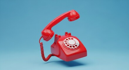 Vintage red rotary telephone with a classic design and coiled cord