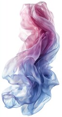 Delicate, flowing silk scarf in ombre colors of pink, purple, and blue, showcasing a soft, ethereal texture.