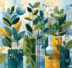 Botanical Science Illustration with People.