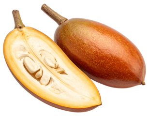 Fresh baobab fruits on white surface isolated on white background. Suitable for marketing or business purposes. Panoramic banner with place for text. PNG file