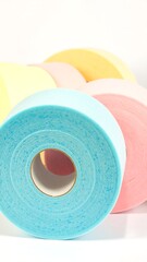 Rolled colorful fabric swatches