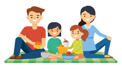 Happy Family Picnic with Dogs Parents and Children Enjoying Outdoors