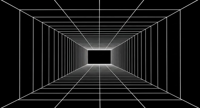 3d perspective tunnel with converging lines and vanishing point