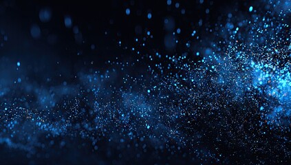 Abstract digital particles swirling in dark space.