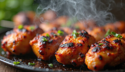Deliciously Grilled Chicken with Steam Rising