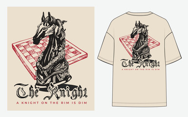 stylish streetwear graphic. hand-drawn illustration of a skeletal chess knight. perfect for t-shirts, hoodies, posters, or apparel prints. Ideal for chess enthusiasts, gamers, street fashion lovers.