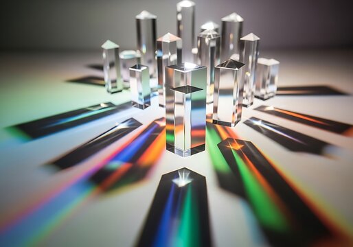 Spectroscopic glass formations casting radiant rainbows of color, creating a striking visual display of light and