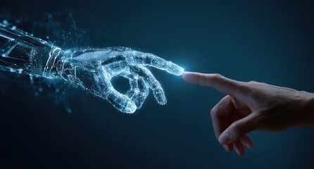 Human and Artificial Intelligence Touching Hands.