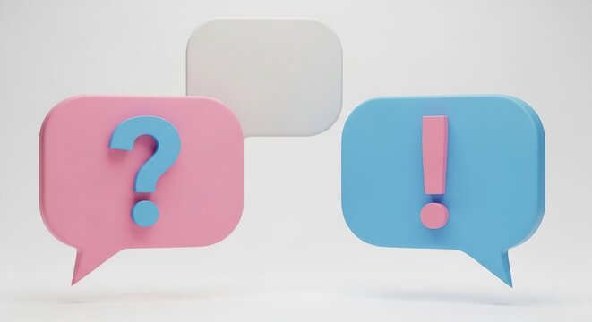 Colorful question and exclamation speech bubbles isolated on white background