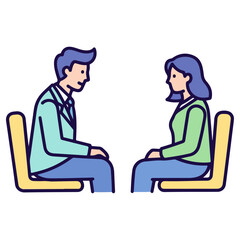 Two people sitting in chairs having a conversation.