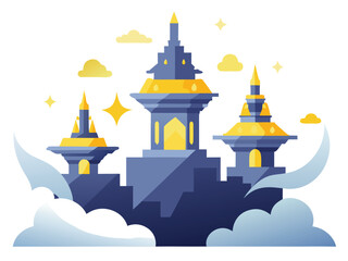 Mysterious Glowing Temples Rising Above Clouds