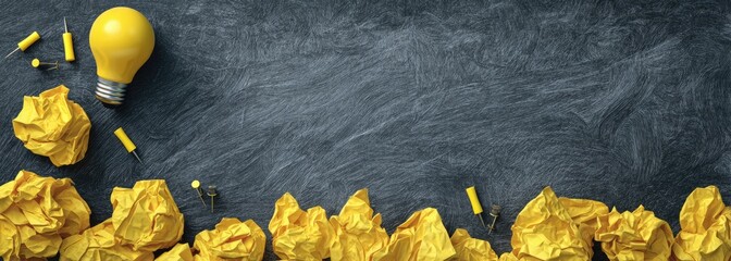 Creative Idea Concept with Crumpled Paper and Lightbulb.