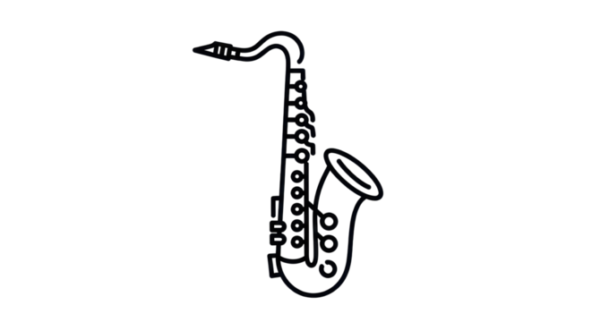 Saxophone line drawing illustration for music background isolated PNG with Transparent Background