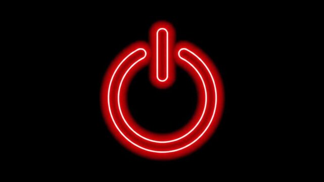 Red Neon Power Button on Black Background Illustration of a glowing, illuminated on/off symbol, suggesting activation, energy, and technological control. Symbolic visual for concepts of start and stop