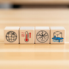 Global warming and climate change with thermometer and ice cube