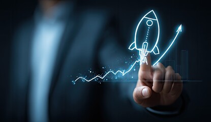 Business Growth Concept with Rocket Ship Graphic.