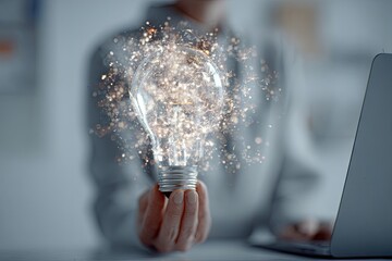 Person Holding Lightbulb with Creative Ideas.