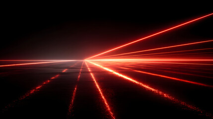 Red neon laser lights glowing vibrantly against a sleek black background, creating a striking visual contrast.