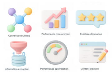 Creative 3d business icons for data analysis, performance, and feedback