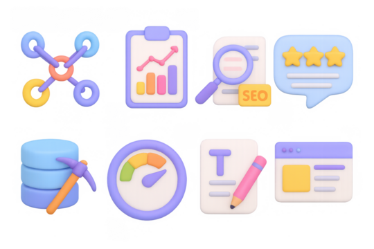 3d icons for data analysis and web optimization - Powered by Adobe