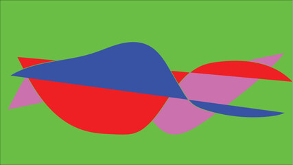 Abstract Intersecting Geometric Shapes in Vibrant Colors on Green Background Keywords: abstract, geometric, shapes, intersecting, overlapping