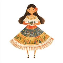 Fototapeta premium Charming illustration of a young girl in traditional Mexican attire.