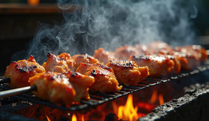 Deliciously Grilled Chicken Kebabs on an Outdoor Grill