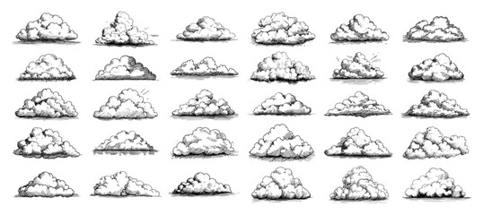 Cumulus Cloud Icons Hand Drawn Doodle Collection black shape vector laser cutting engraving monochrome print