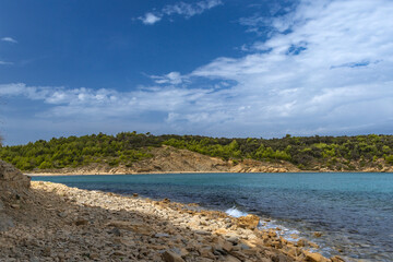 Wild sandy beach Podsilo on the island of Rab, empty beach without people, Rab, Croatia