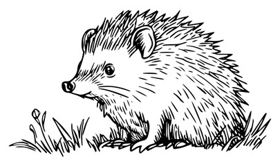 Hand Drawn Hedgehog in Grass Vintage Sketch black shape vector laser cutting engraving monochrome print