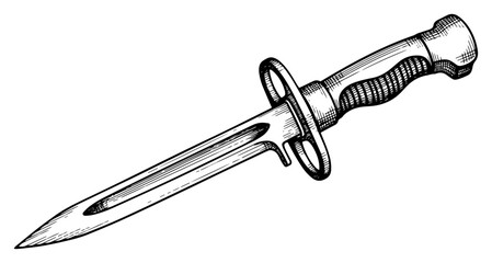 Hand Drawn Military Bayonet Knife in a Vintage Sketch Style