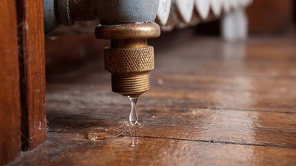 Water Flow from Heating Radiator Tube Nut Causing Floor Damage in Home