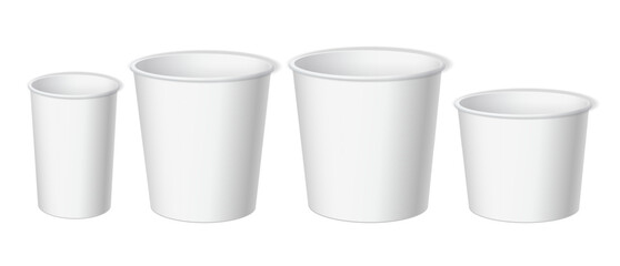 Realistic White Disposable Paper bucket for fast food. Pack for chicken, fries, popcorn..Mock up for brand template. vector illustration.
