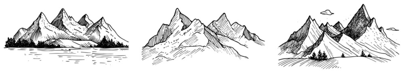 Engraved Mountain Landscapes and Nature Scenery Set
