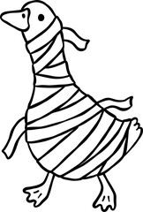 Halloween Silly Goose Mummy Wrapped in Bandages  Cartoon Hand Drawn Outline doodle