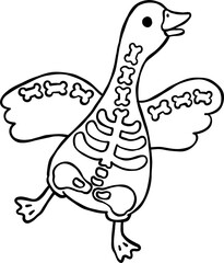 Halloween Silly Goose Skeleton Cartoon Hand Drawn Outline doodle