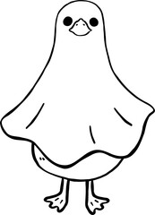 Halloween Silly Goose Ghost  Cartoon Hand Drawn Outline doodle