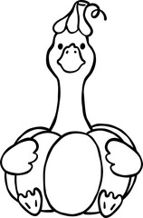 Halloween Silly Goose in Pumpkin Sitting  Hand Drawn Outline doodle